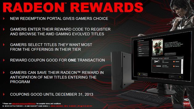 AMD Never Settle Forever promocja RADEON REWARDS slajd