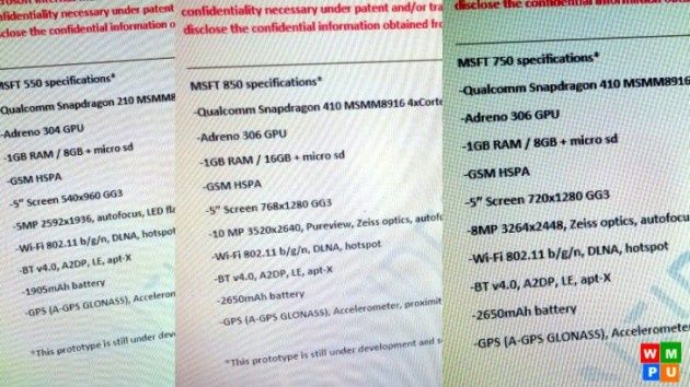 Lumia 550, 750 i 850 specyfikacje