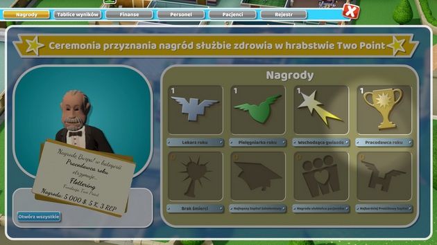 Two Point Hospital - coroczne nagrody dla najlepszego szpitala