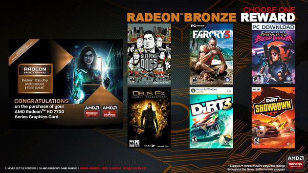 AMD Never Settle Forever promocja RADEON BRONZE slajd