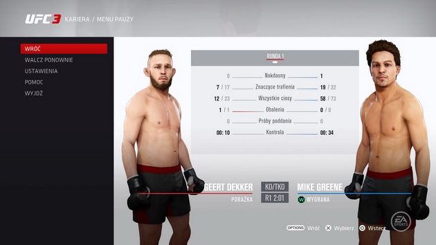 EA Sports UFC 3 - podsumowanie po walce w trybie kariery