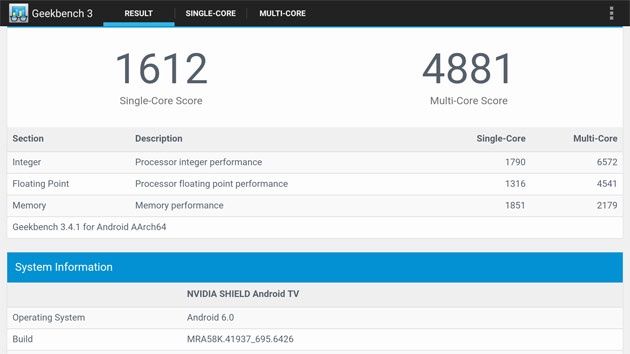 Nvidia SHIELD Android TV - Geekbench 3