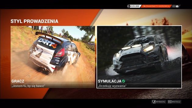 DiRT 4 - wybór stylu prowadzenia