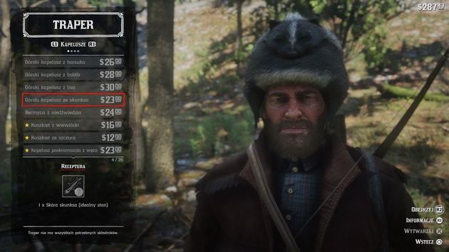 Red Dead Redemption 2 - czapka ze skunksa