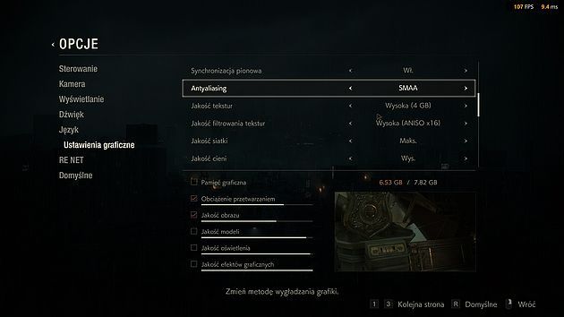 Resident Evil 2 remake - ustawienia graficzne część 2