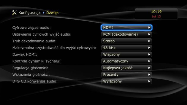 Dune HD Base 3D - meny dźwięk