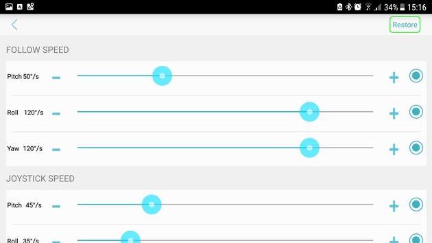Hohem iSteady Mobile - ustawienia dynamiki silników gimbala