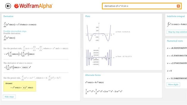 WolframAlpha screen