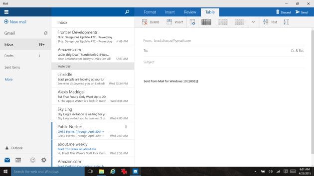 Windows 10 build 10061 poczta