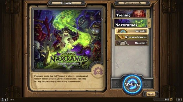 Hearthstone: Curse of Naxxramas menu
