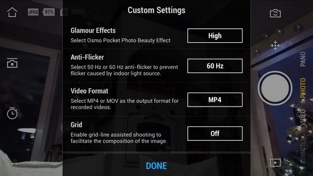 Dji Osmo Pocket - ustawienia kamery w Dji Mimo