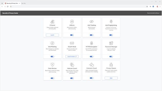 CCleaner Browser screen