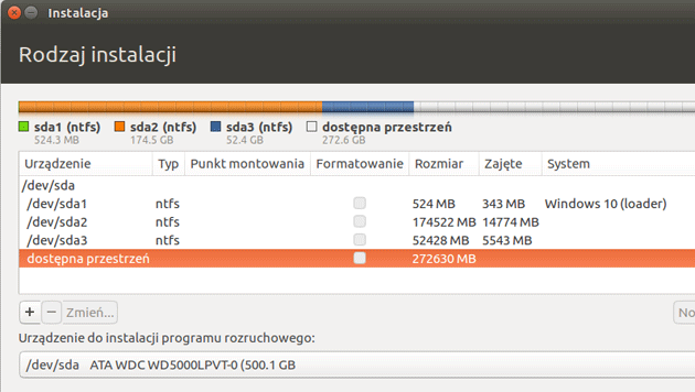 Instalacja Ubuntu - tworzenie partycji
