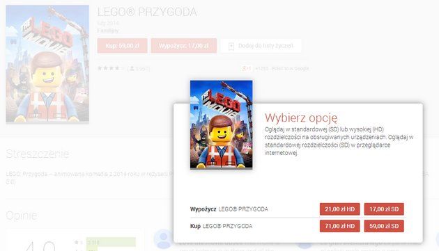 Filmy Google Play cena