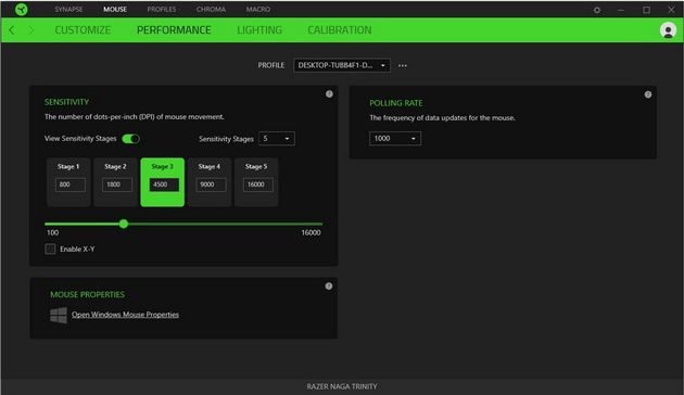 Razer Naga Trinity - ustawienia poziomów rozdzielczości
