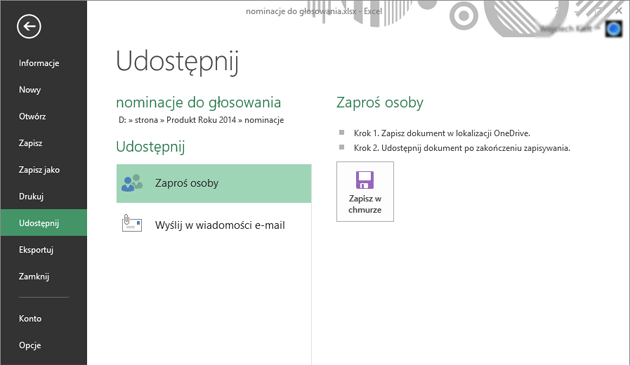 Office 2013 - udostępnianie