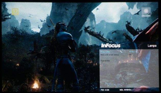 InFocus IN119HDx menu programowe ściemnianie