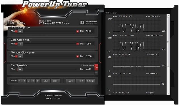 PowerColor PowerUp Tuner aplikacja zrzut ekranu