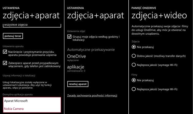 Windows Phone 8.1 ustawienia aparatu