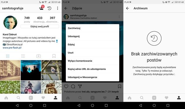 Instagram archiwizacja