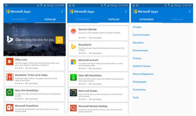 Microsoft Apps screen
