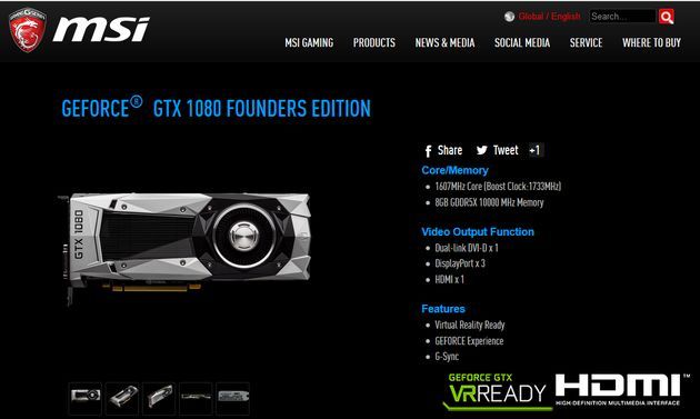 MSI GeForce GTX 1080 Founders Edition
