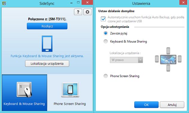 SideSync ustawienia