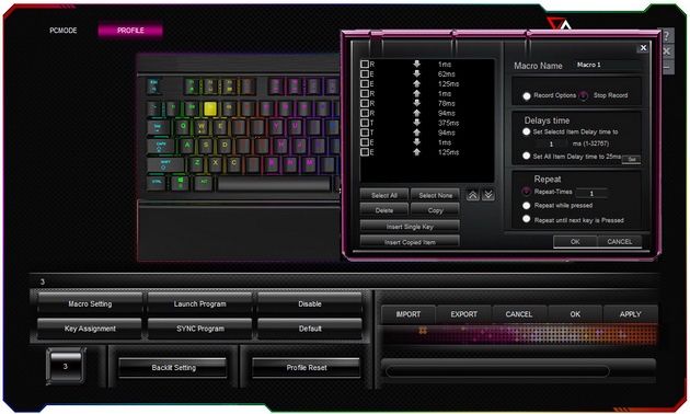 CA Gaming Shark - ustawienia makro w aplikacji