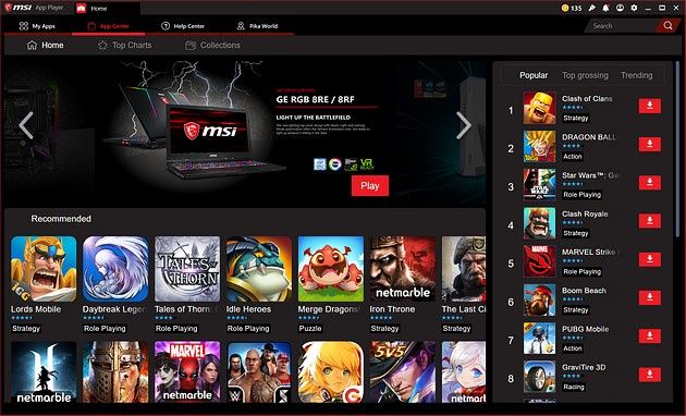 MSI App Player - interfejs