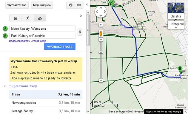 Mapy Google podpowiedź trasa alternatywna