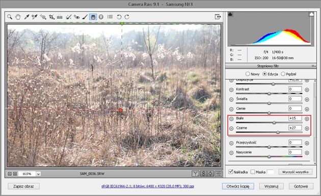 Adobe Camera Raw 9.1 Filtr stopniowy