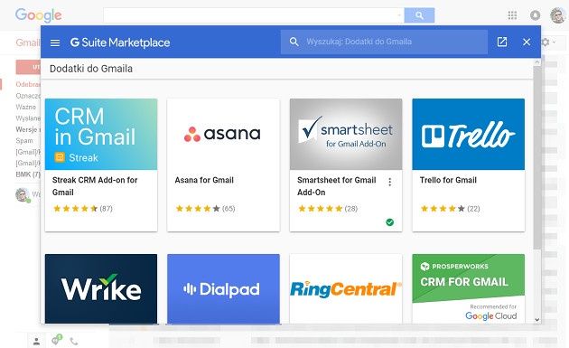 Gmail dodatki lista