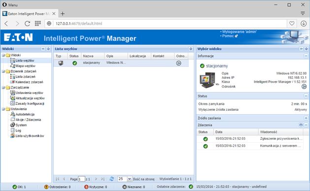 Intelligent Power Manager lista węzłów