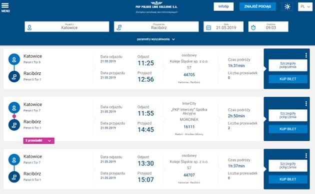 PKP Portal Pasażera połączenia