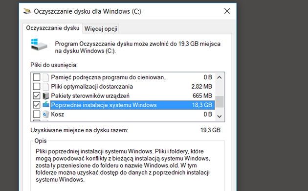 Windows 10 - Oczyszczanie dysku: Oczyść pliki systemowe