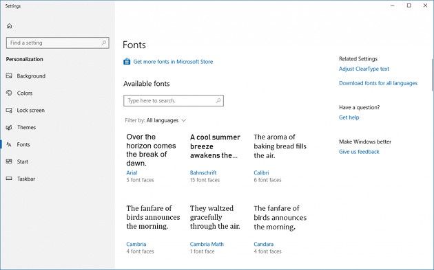 Windows 10 fonty
