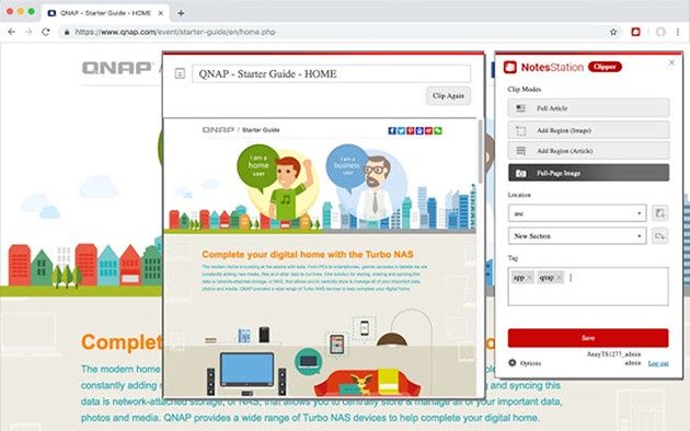 QNAP Notes Station 3 Clipper screen