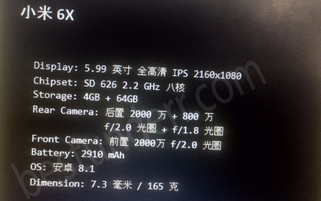 Xiaomi Mi A2 specyfikacja