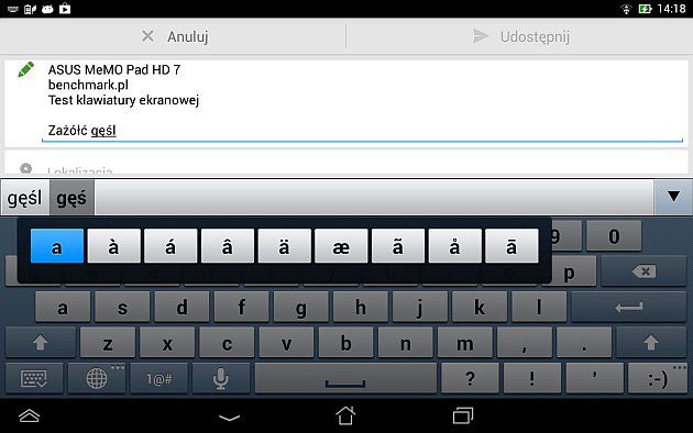 Asus MeMO Pad HD 7 keyboard