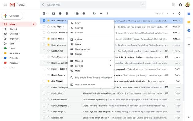 Gmail menu