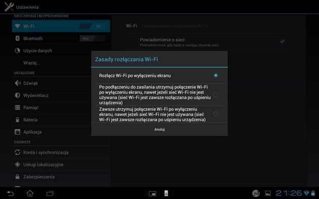 Sony Xperia S tablet oszczędność energia
