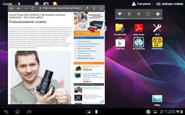 Sony Xperia S tablet ekran przeglądarka