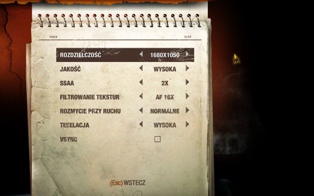 Menu ustawień graficznych w Metro: Last Light