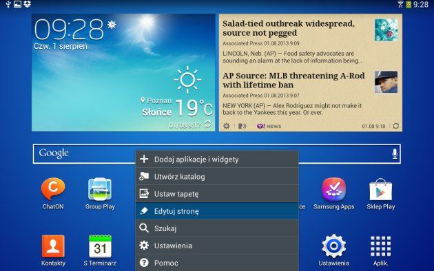 Galaxy Tab 3 10.1 menu