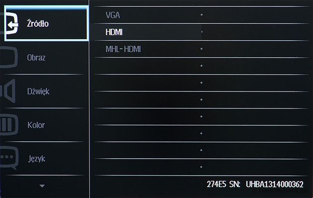 Philips 274E5 - menu OSD