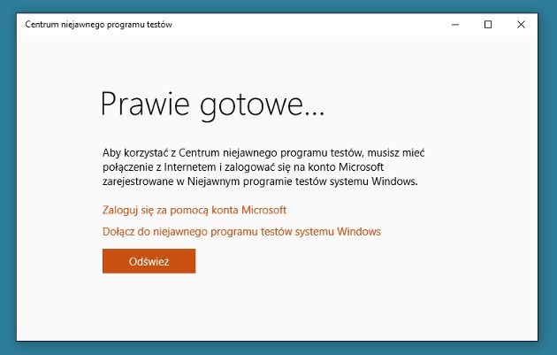 Windows 10 Centrum niejawnego programu testów start