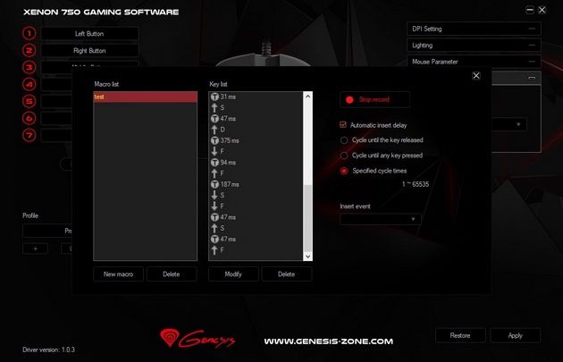 Genesis Xenon 750 - opcja tworzenia makr