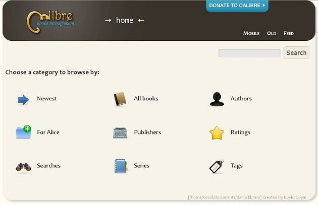 calibre e-book aplikacja menu gł&oacute;wne wygląd pobierz download
