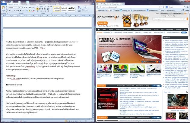 Dzięki Aero Snap z Windows 7 można podzielić ekran na dwie aplikacje