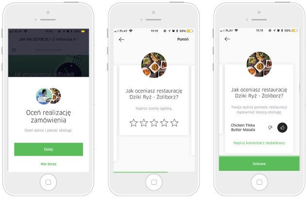 UberEATS ocena restauracji